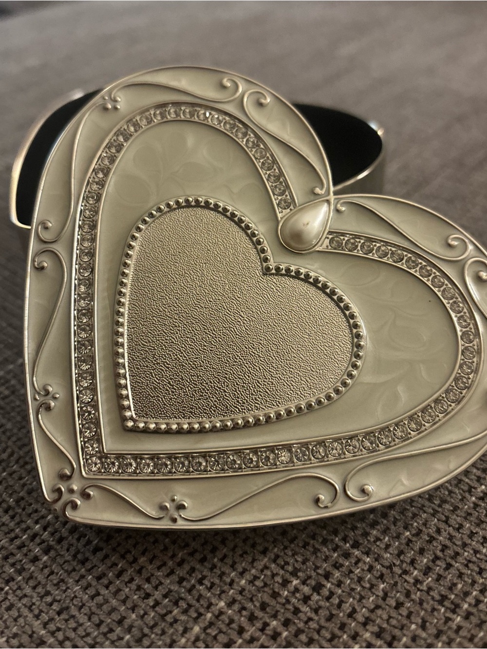 Things Remembered Heart Shaped Box with Pearls, Diamonds, and Black Velvet